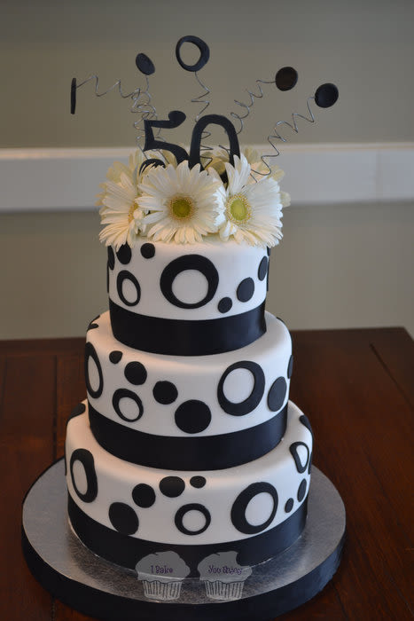 Black and White 50th Birthday Cake