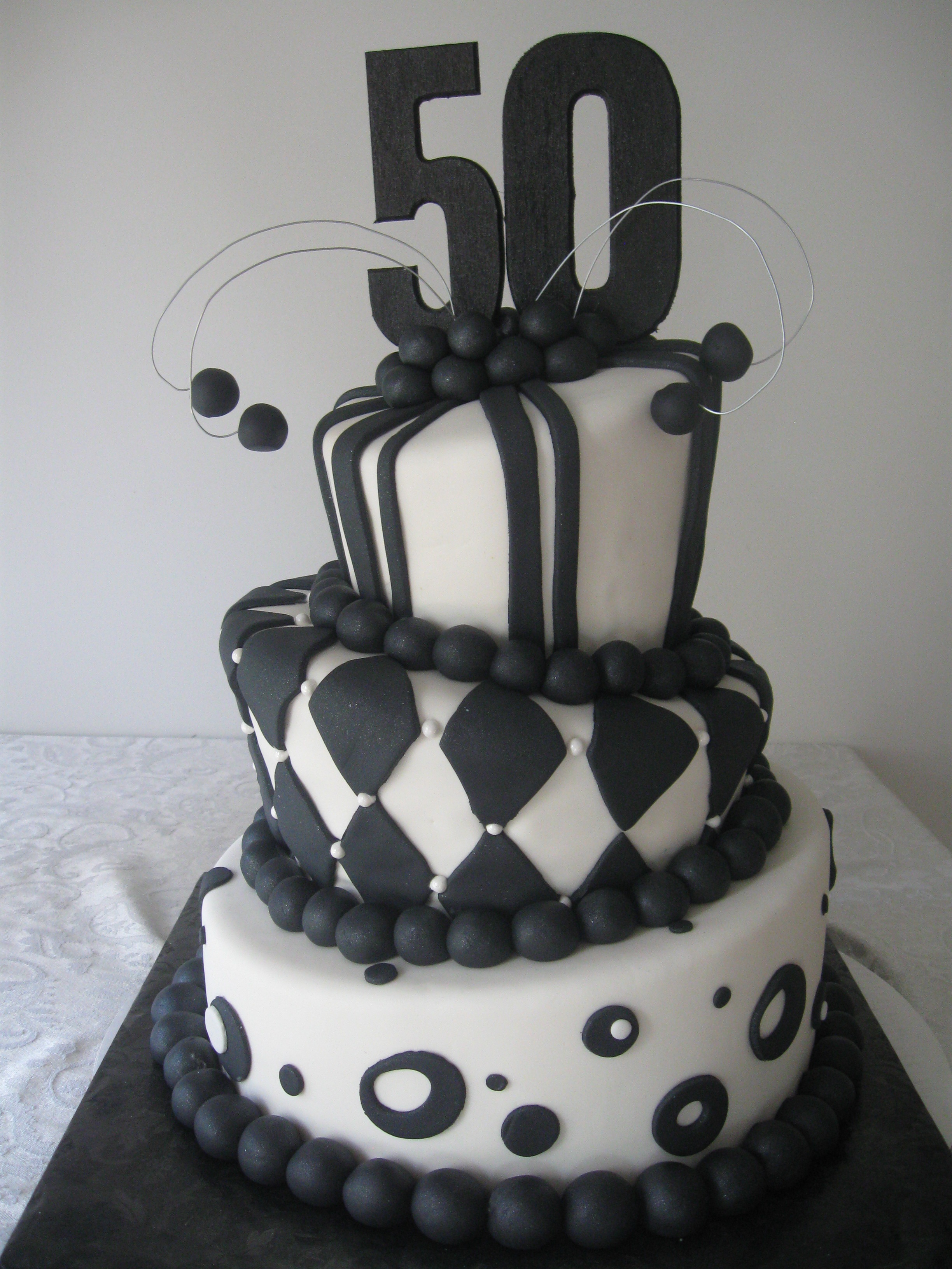 Black and White 50th Birthday Cake