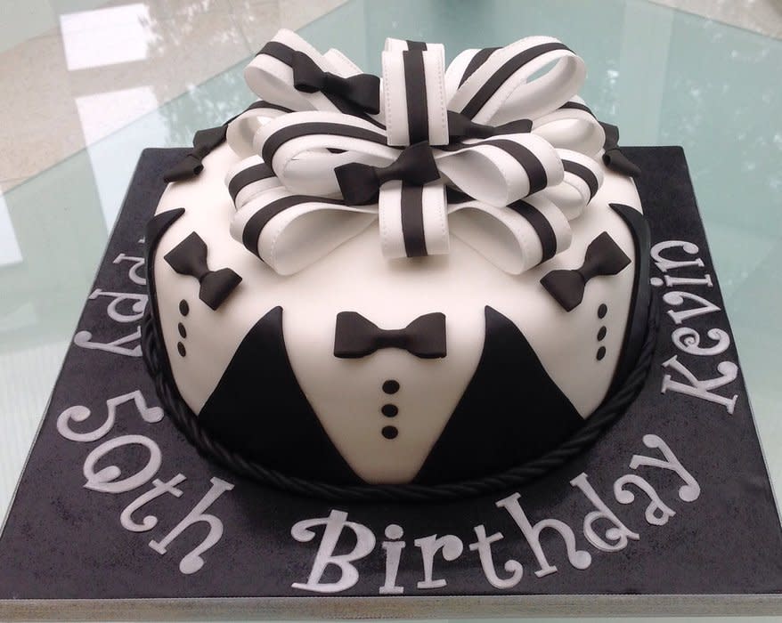 Black and White 50th Birthday Cake