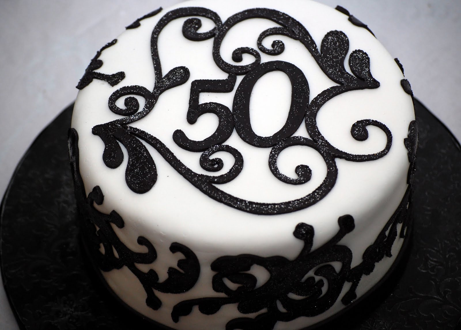 Black and White 50th Birthday Cake