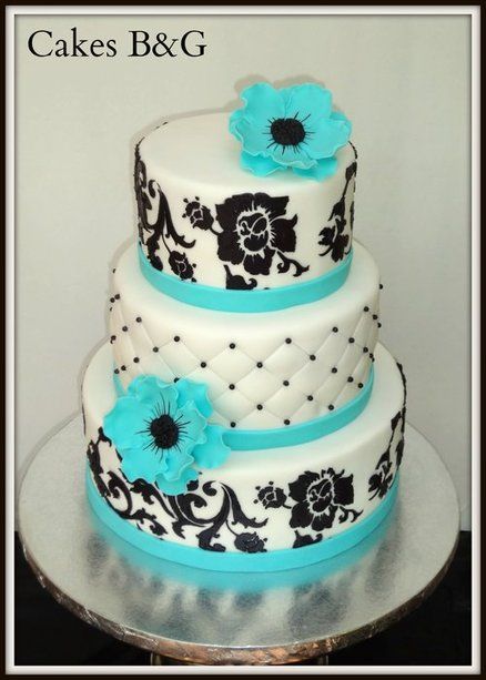 Black White and Turquoise Cake