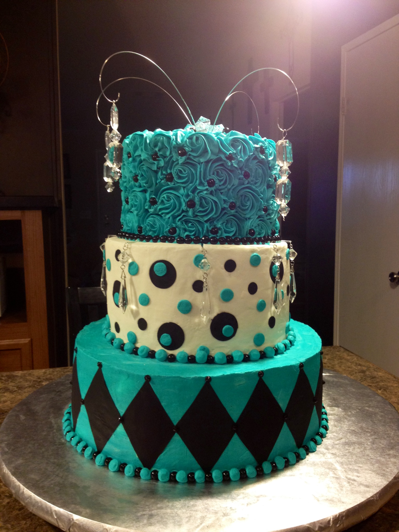 Black White and Turquoise Cake