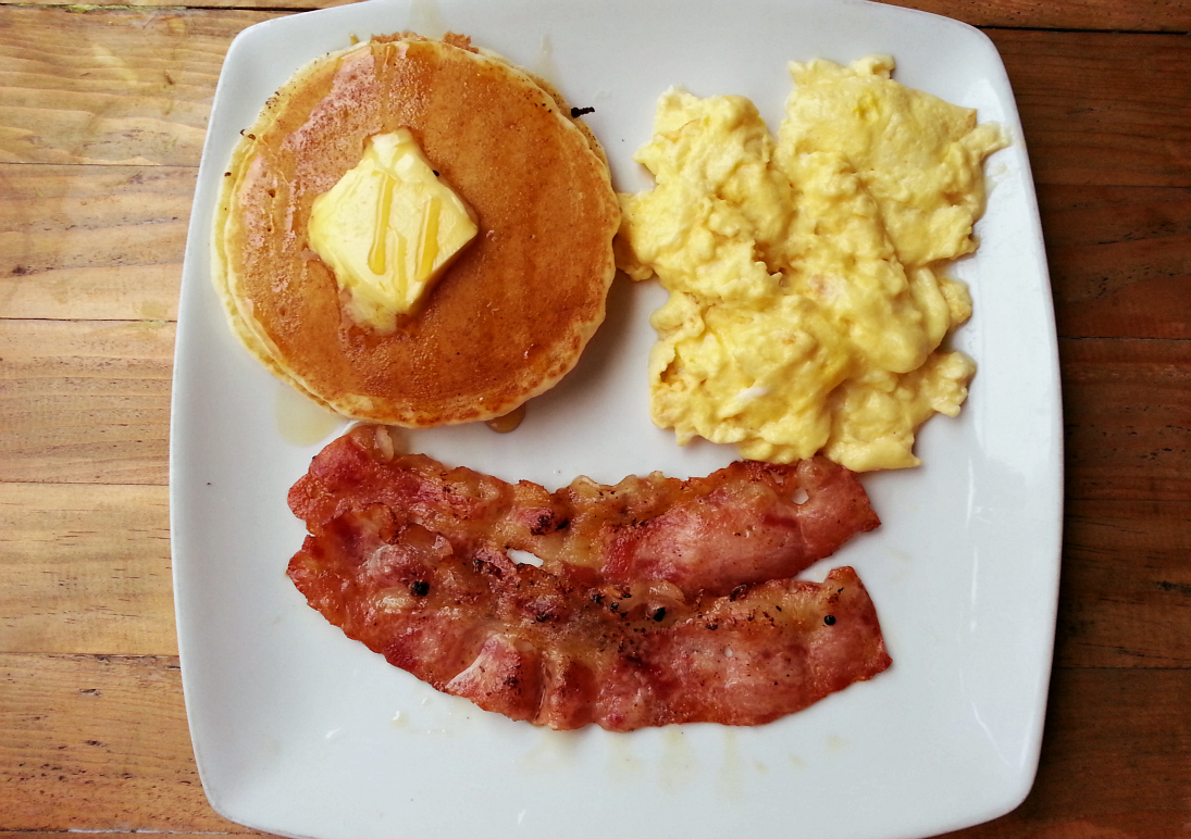 Breakfast Pancake Eggs and Bacon