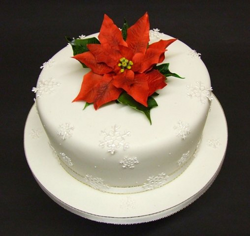 Christmas Cake with Poinsettia