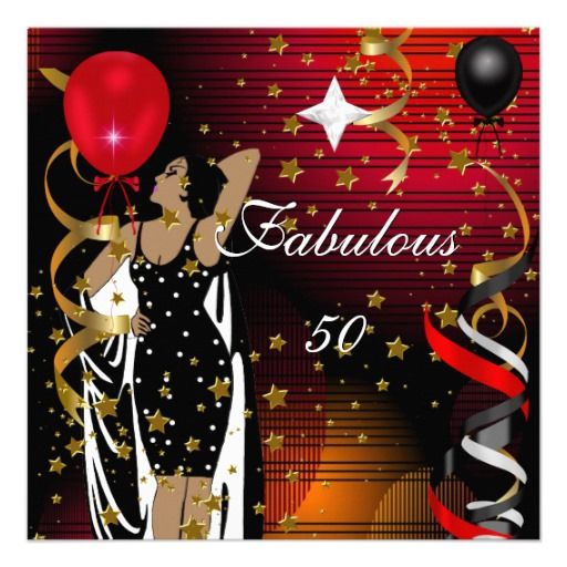 Custom Fabulous 50 Fifty Birthday Party Black Red Stars 2 13 Cm X 13 Cm Square Invitation Card