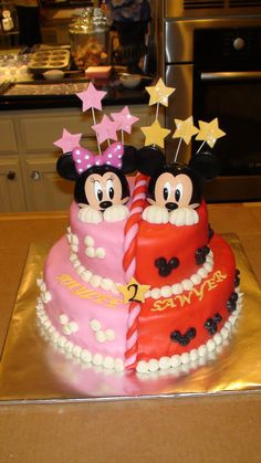 Half Mickey and Minnie Mouse Cakes