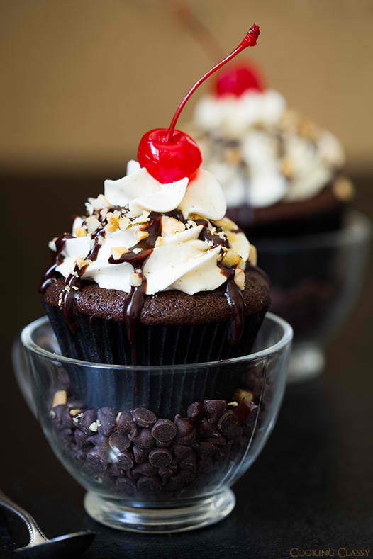 Hot Fudge Sundae Cupcakes