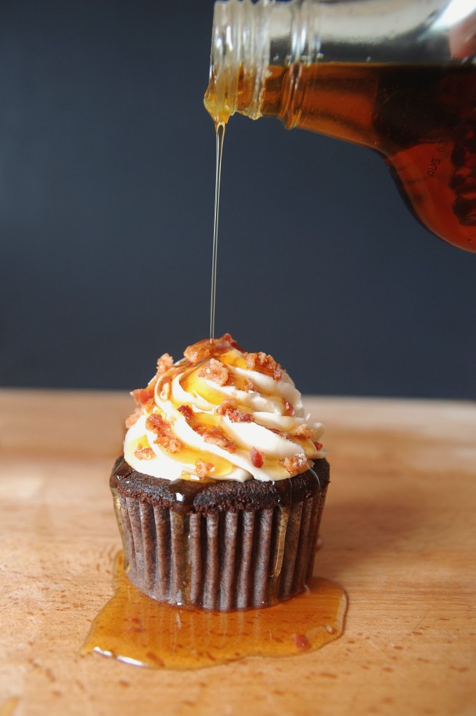 Maple Bacon Cupcakes with Chocolate Frosting