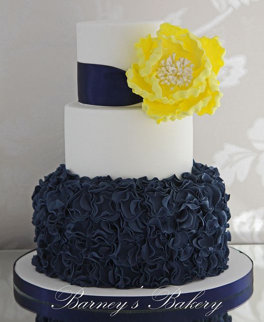 Navy Blue and Yellow Wedding Cake