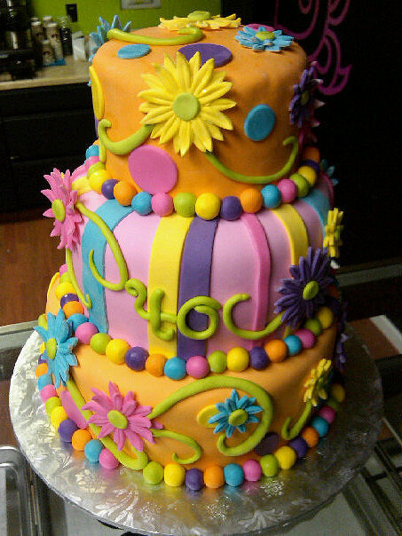 Neon 3 Tier Birthday Cake