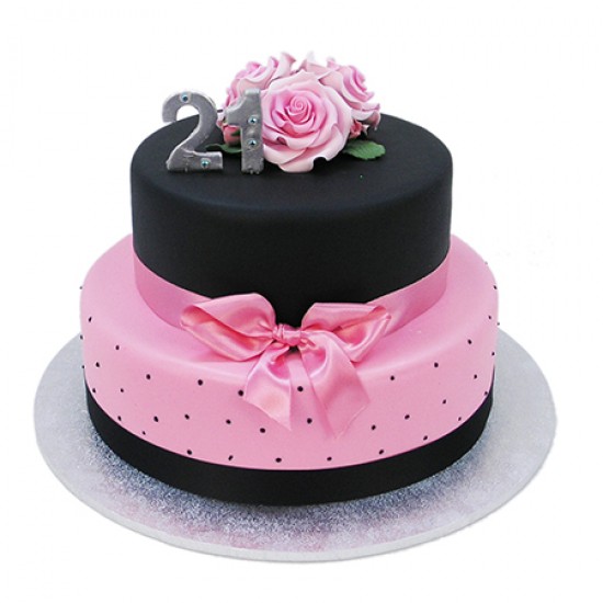 Pink and Black 21st Birthday Cake