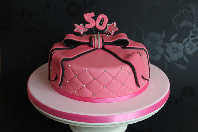 Pink and Black 50th Birthday Cake