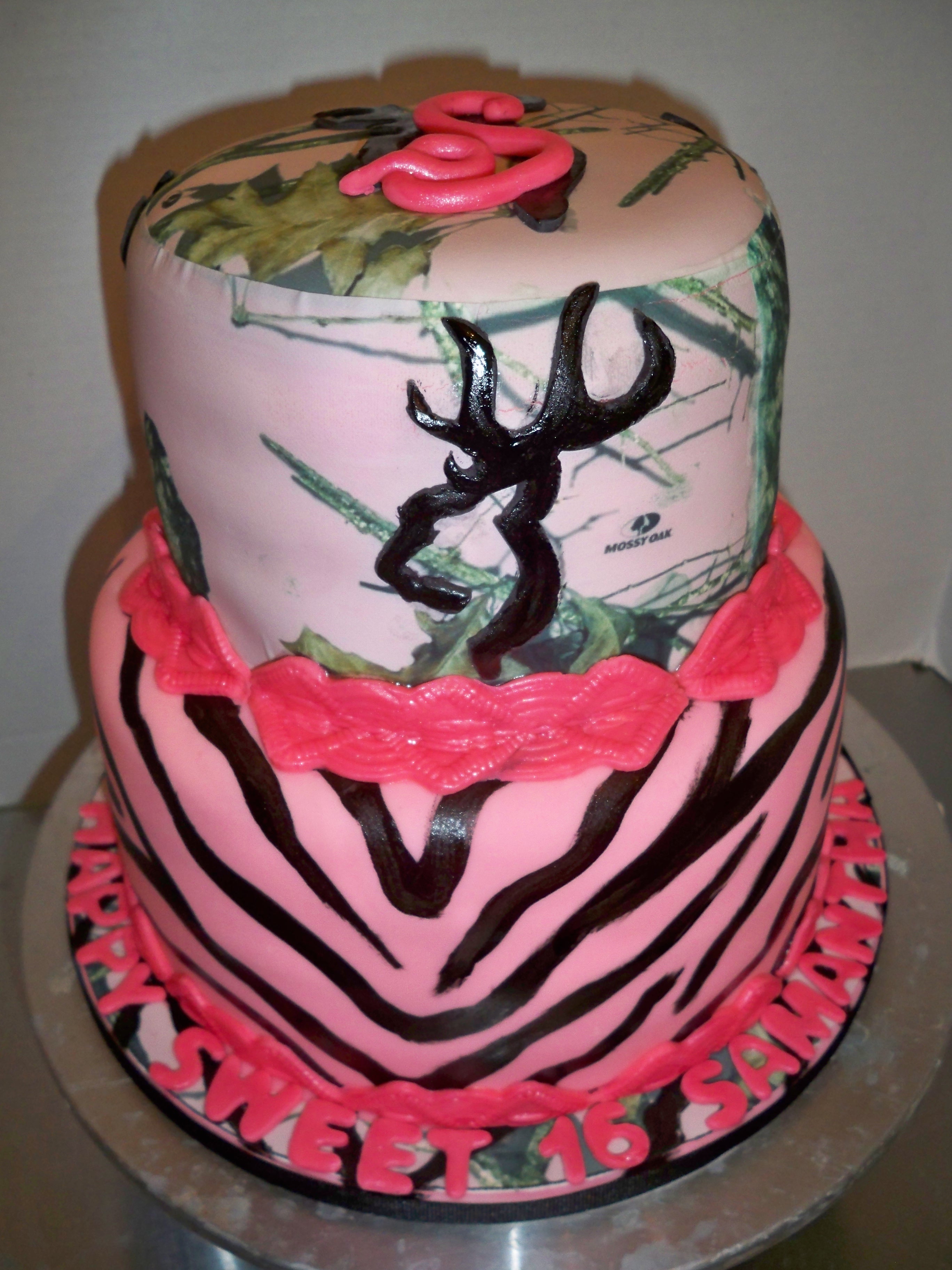 Pink Camo Sweet 16 Birthday Cake