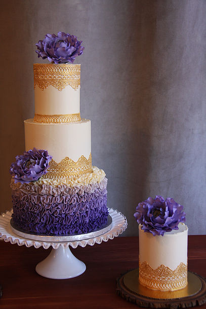 Purple and Gold Wedding Cake