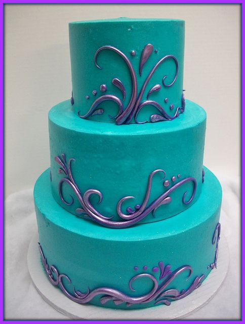 Purple and Teal Wedding Cake