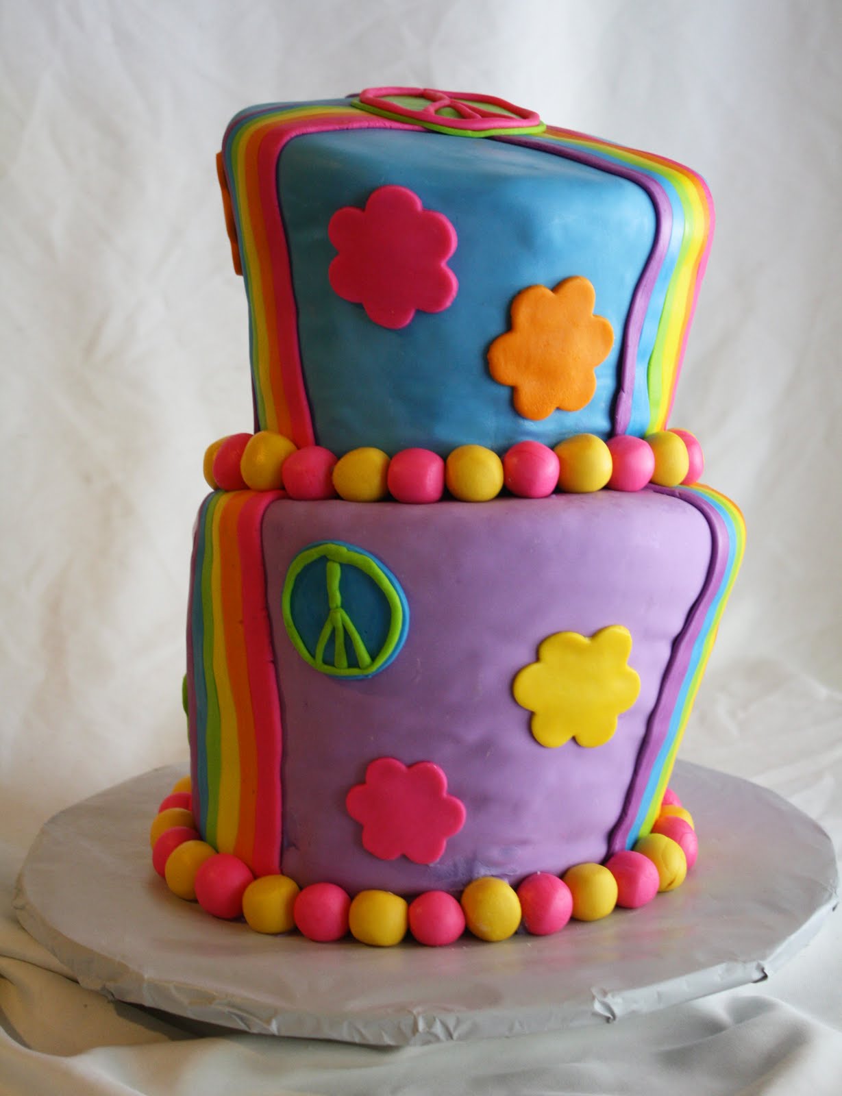 Rainbow Peace Sign Birthday Cake