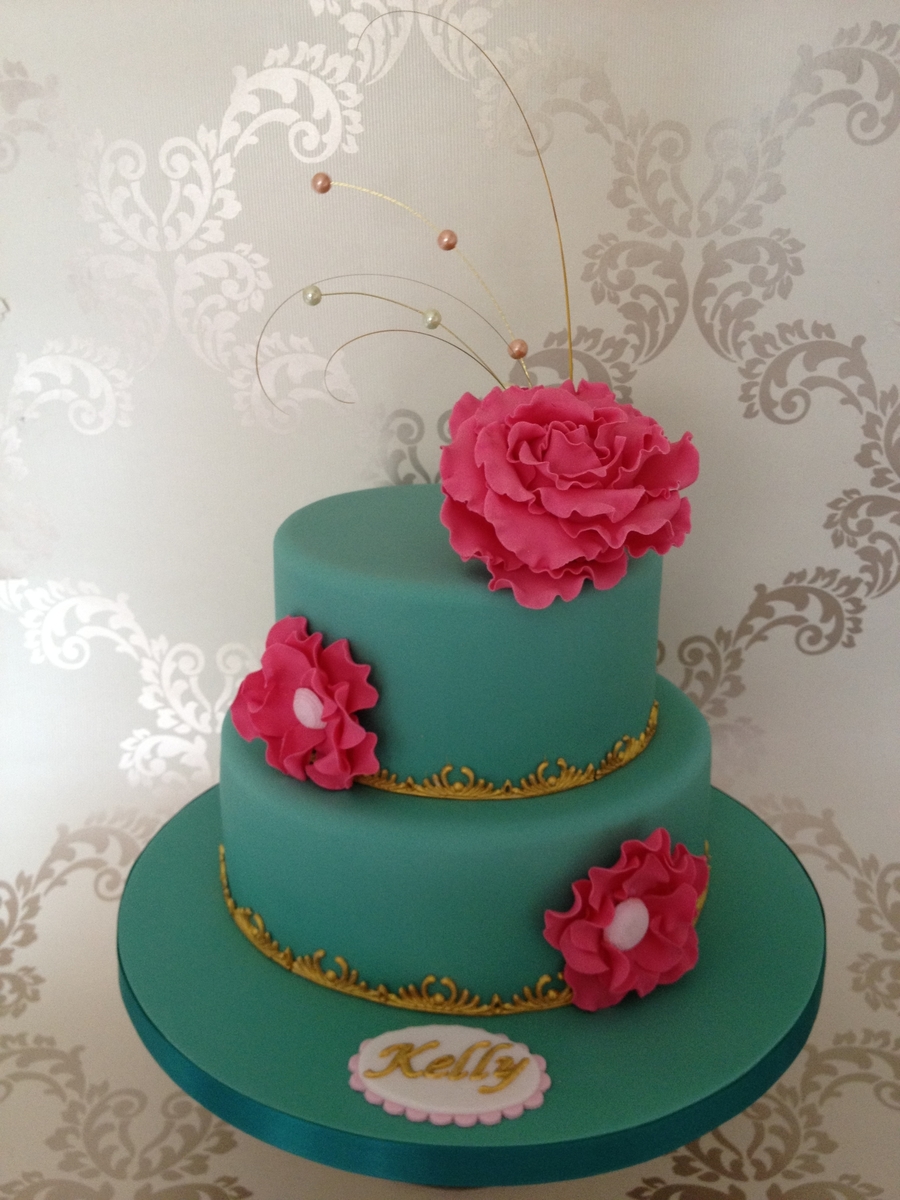 Teal and Pink Birthday Cake