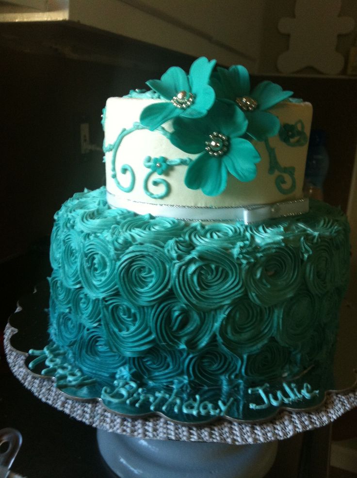 11 Photos of Pretty Teal Birthday Cakes