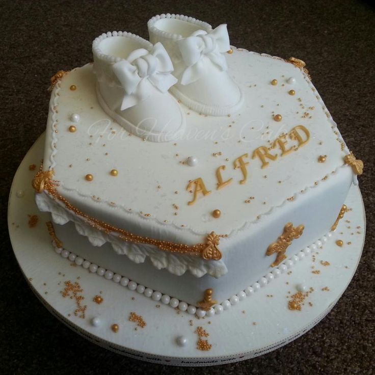 Baptism Cake White Ivory and Gold