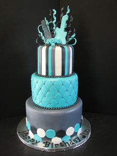 Black and Teal Birthday Cake