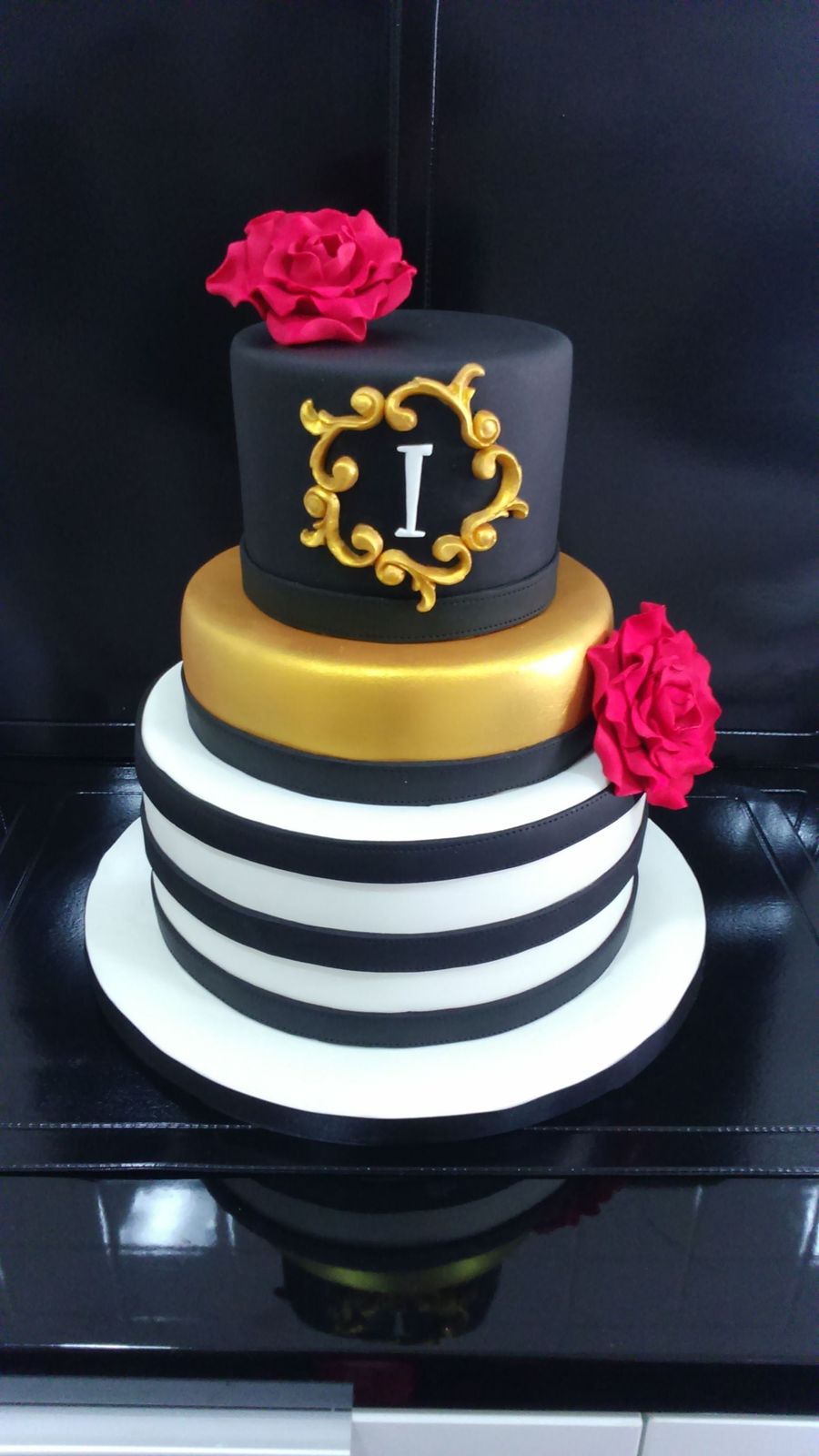 Black White and Gold Birthday Cake