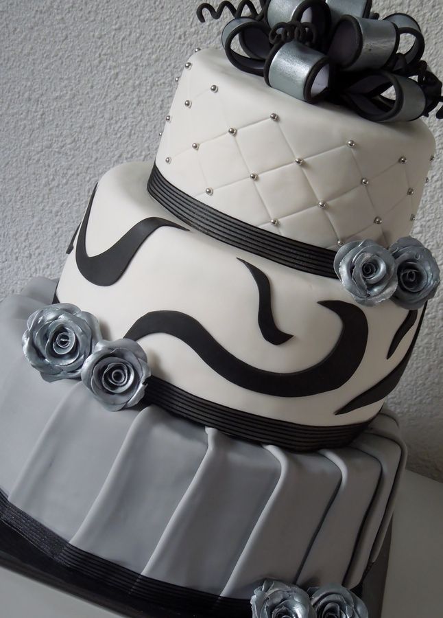 Black White and Silver Birthday Cake