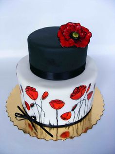 Elegant Red and Black Birthday Cake