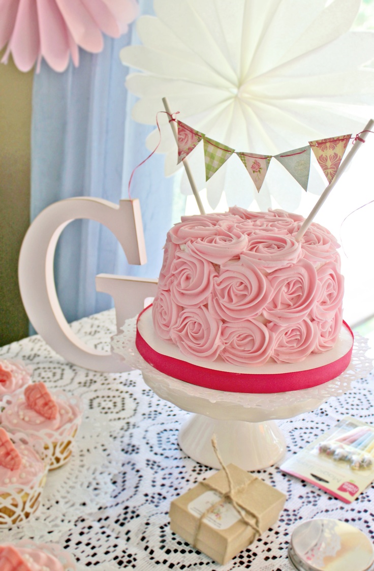 Girls Shabby Chic 1st Birthday Cake