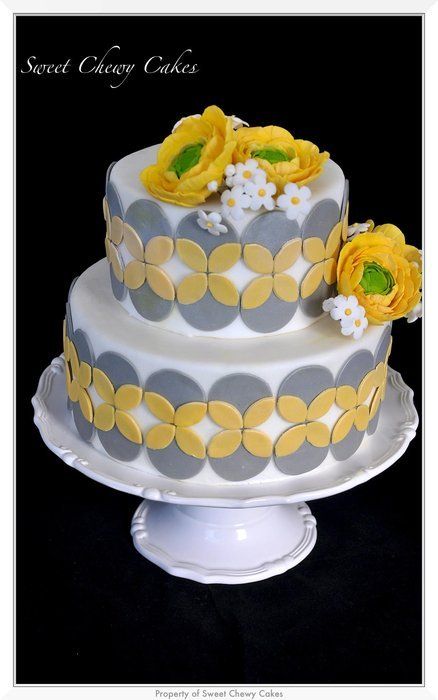 Gray and Yellow Birthday Cake