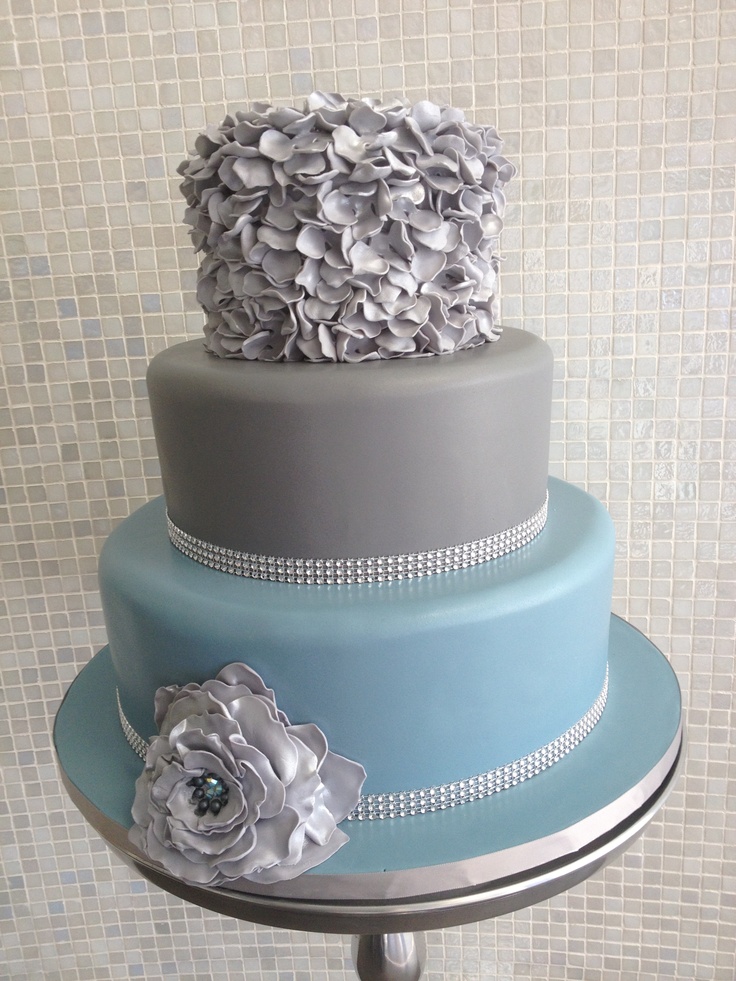 Grey and Blue Ruffle Wedding Cake