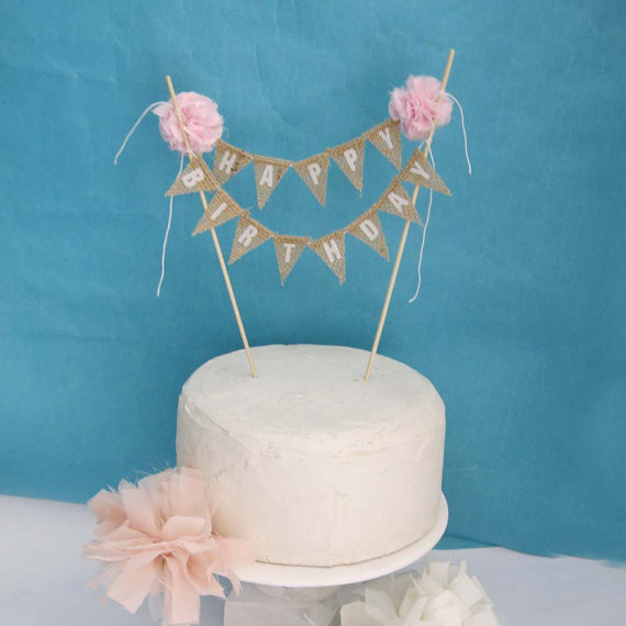 Happy Birthday Banner Cake Topper Burlap