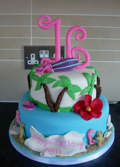 Hawaiian Sweet 16 Birthday Cakes