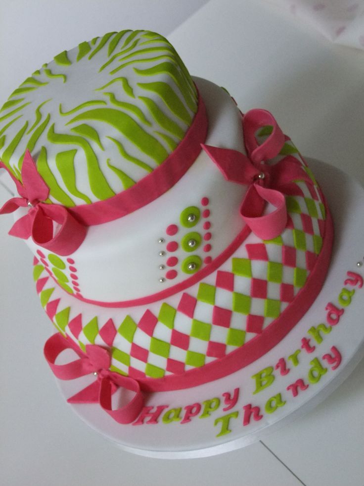 Lime Green and Pink Birthday Cake