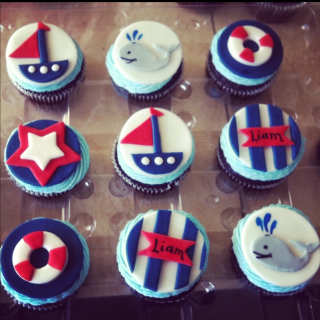 10 Photos of Nautical Themed Baby Shower Boy Cupcakes