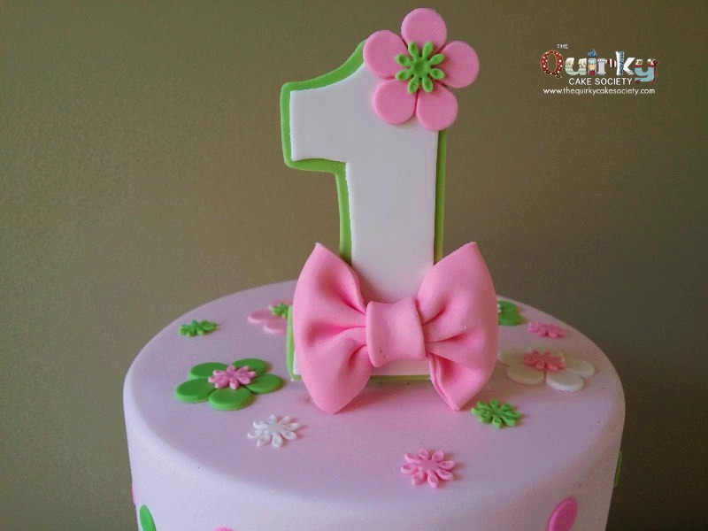 Pink and Green 1st Birthday Cake