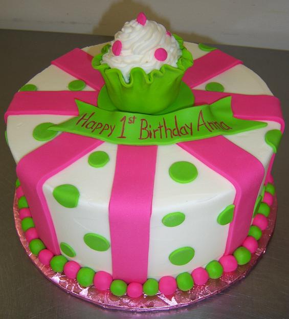 Pink and Green Birthday Cake