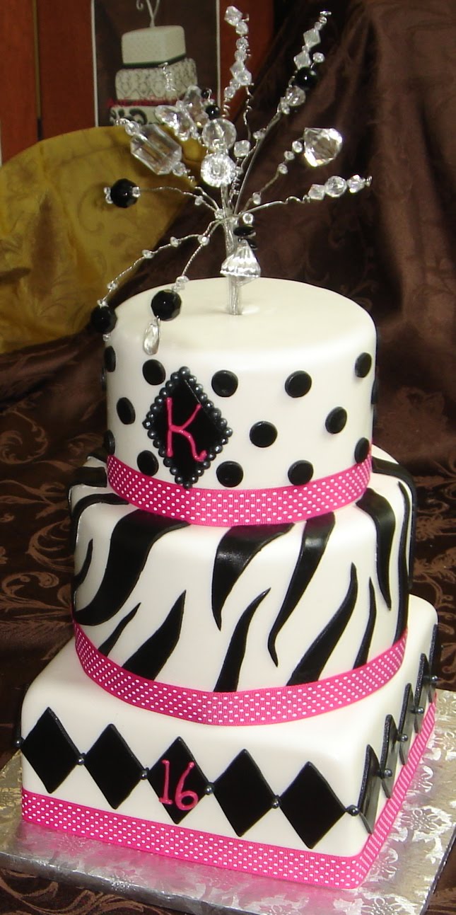 Pink Black and White Birthday Cake