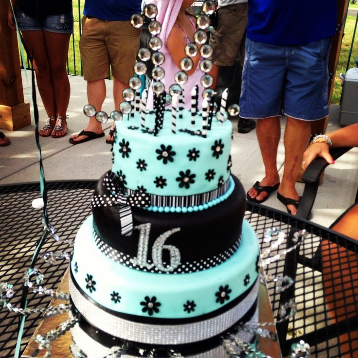 Teal Black and White Birthday Cake