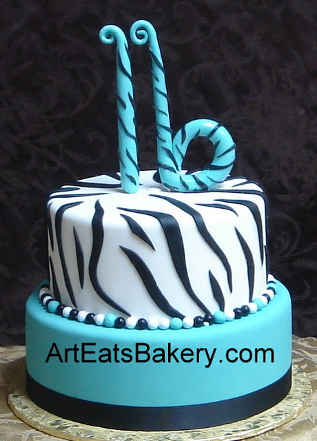 Teal Zebra Sweet 16 Birthday Cakes