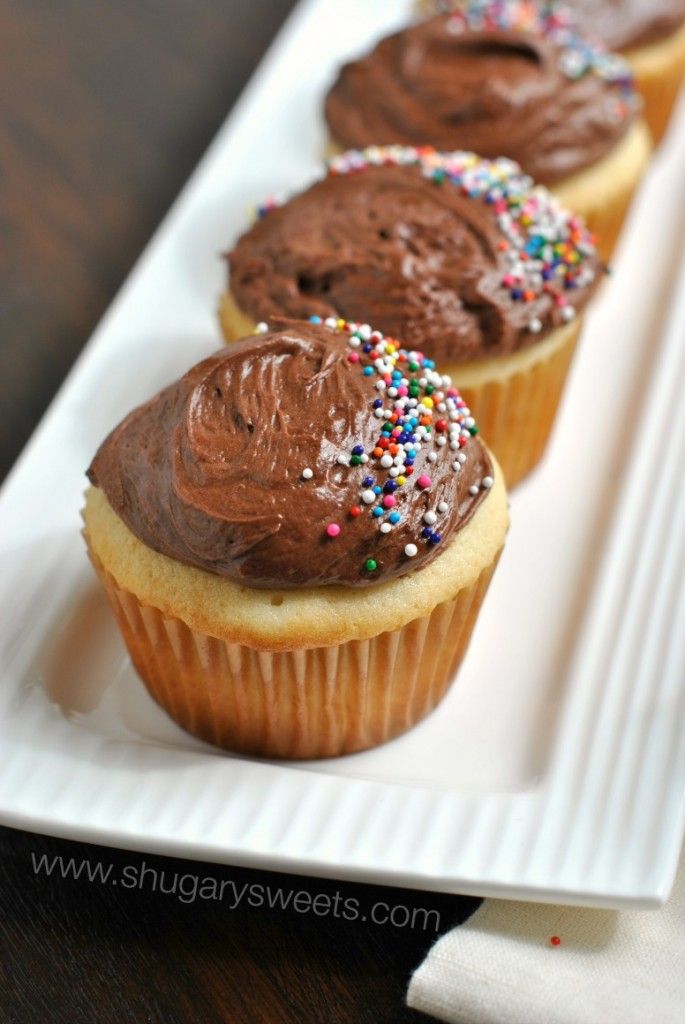 Yellow Cake with Chocolate Frosting Cupcakes