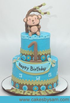 Baby Boy First Birthday Monkey Cake