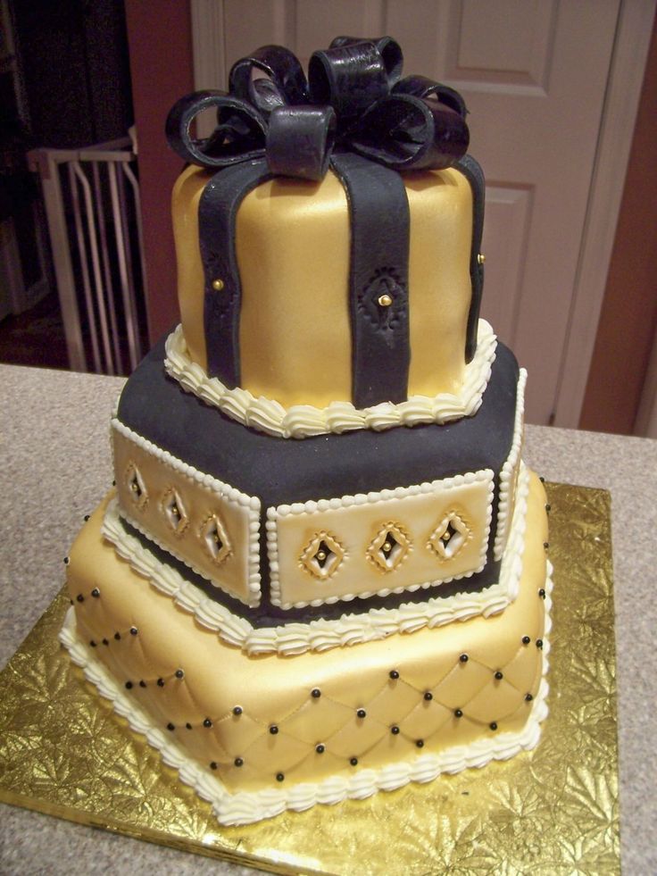 Black and Gold 50th Birthday Cake