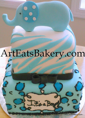 Black White and Blue Baby Shower Cake