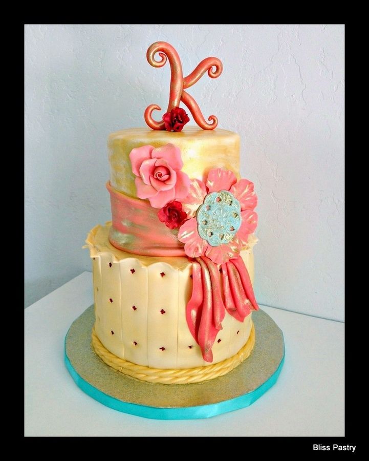 11 Photos of Coral And Gold Birthday Cakes