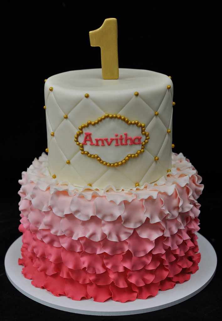 Coral and Gold Birthday Cake