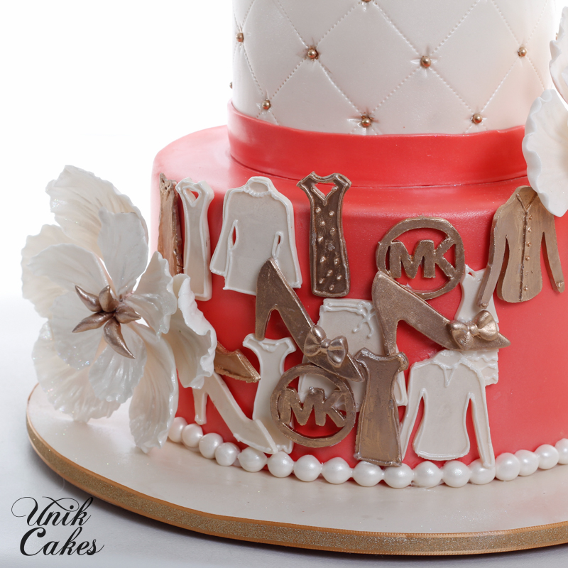 Coral and Gold Birthday Cake