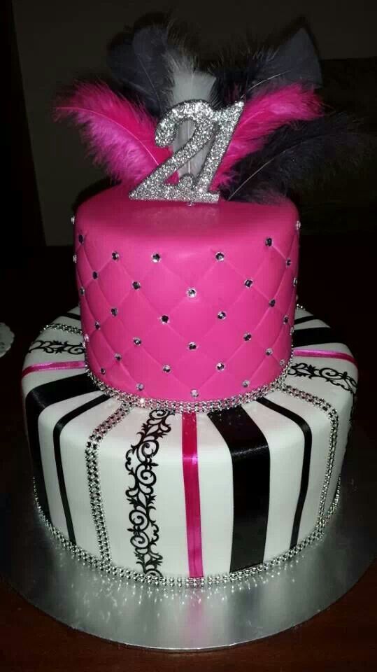 Hot Pink and Black Birthday Cake