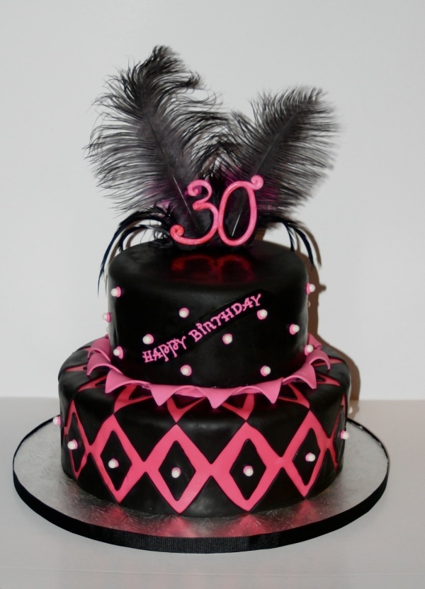 Hot Pink and Black Birthday Cake