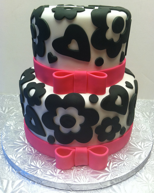 Hot Pink and Black Birthday Cake