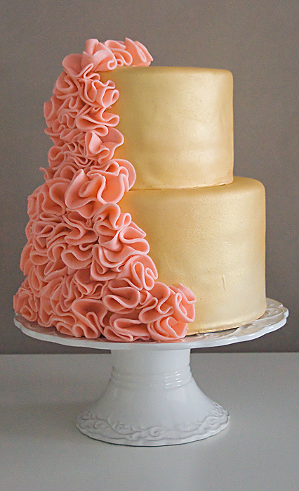 Peach and Gold Wedding Cake